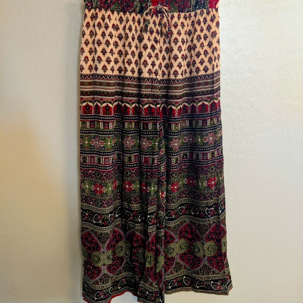 Tribal Gaucho Wide Leg Pants by Somya 35" Long - Medium Elastic Waist